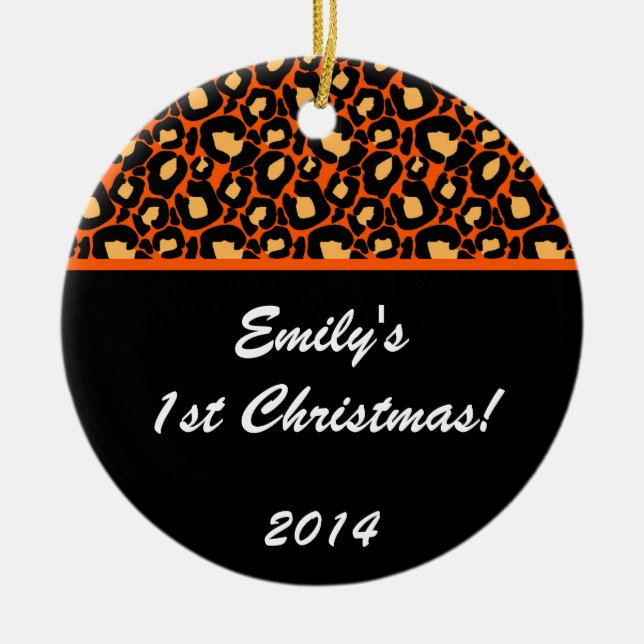 Orange Leopard Spot Personalized Name Ornament (Front)