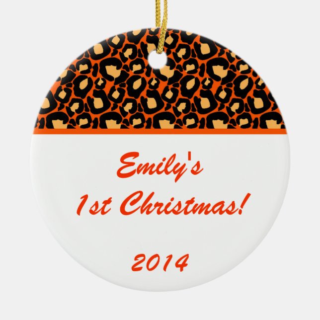 Orange Leopard Spot Personalized Name Ornament (Front)