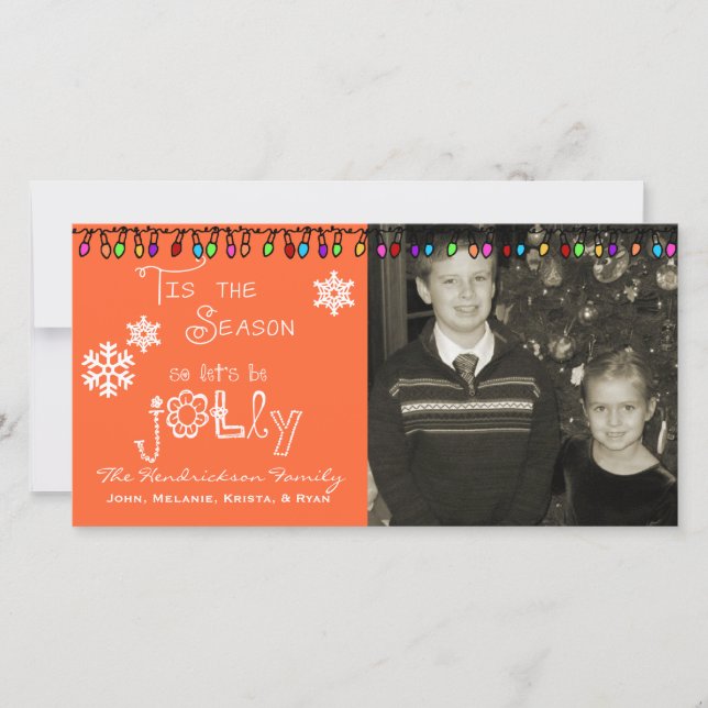 Orange Let's Be Jolly Christmas Holiday Photo Card (Front)