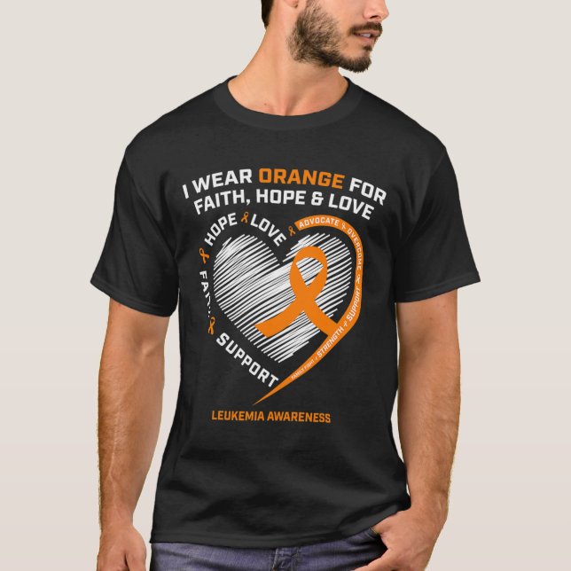 Orange Leukaemia Awareness Faith Hope Love Christi T-Shirt (Front)