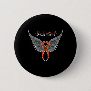Orange Leukaemia Awareness Ribbon With Angel Wings 2 Inch Round Button