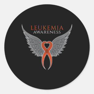 Orange Leukaemia Awareness Ribbon with Angel Wings Classic Round Sticker