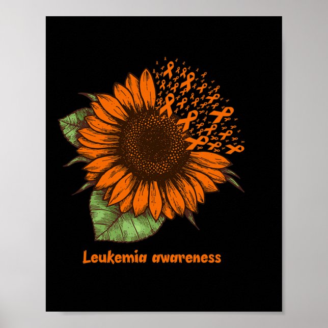 Orange Leukaemia Awareness Sunflower Gift Warrior  Poster (Front)