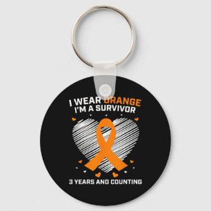 Orange Leukaemia Survivor Gifts 3 Years Cancer Fre Keychain