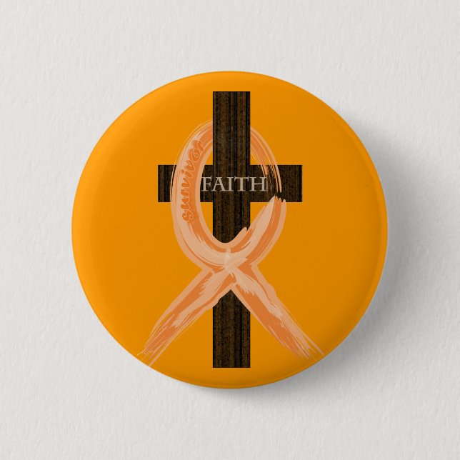 Orange Leukaemia Survivor's Cross of Faith 2 Inch Round Button (Front)