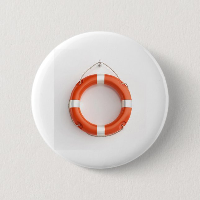 Orange lifebuoy ring 2 inch round button (Front)