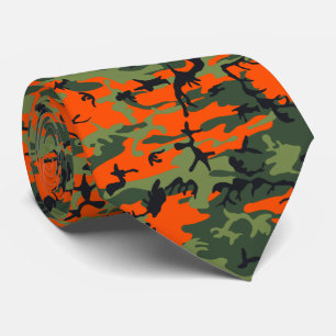 Orange, Light Green, Dark Green, Black Camouflage Tie