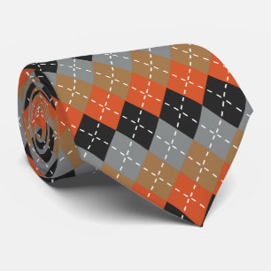 Orange Light Grey Tan Off Black Argyle Tie
