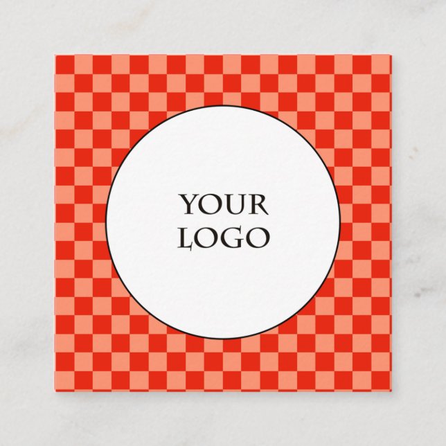 Orange Light Orange Checks Pattern & Logo Square Business Card (Front)