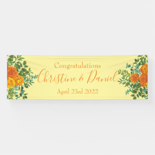 Orange & Light Yellow Peony & Rose Floral Wedding Banner