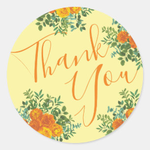 Orange & Light Yellow Peony & Rose Floral Wedding Classic Round Sticker