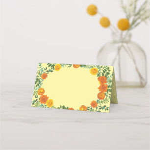 Orange & Light Yellow Peony & Rose Floral Wedding Place Card