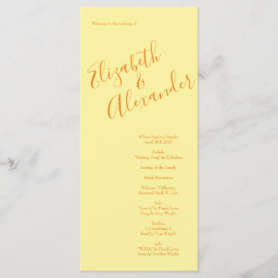Orange Light Yellow Peony & Rose Wedding Programs