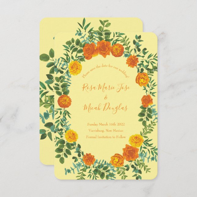 Orange & Light Yellow Peony Rose Wedding Save Date Invitation (Front/Back)