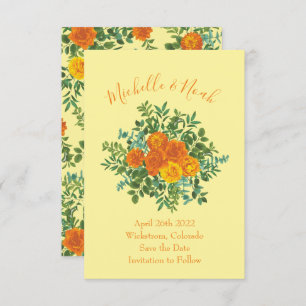 Orange & Light Yellow Peony Rose Wedding Save Date Invitation