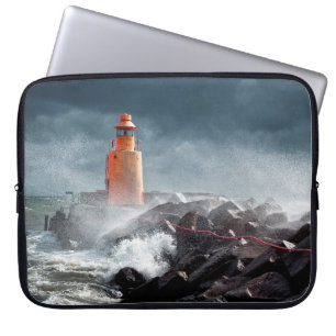 ORANGE LIGHTHOUSE ON ROCK LAPTOP SLEEVE