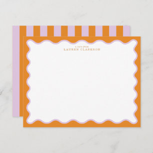 Orange & Lilac Wavy Frame Note Card with Striped E
