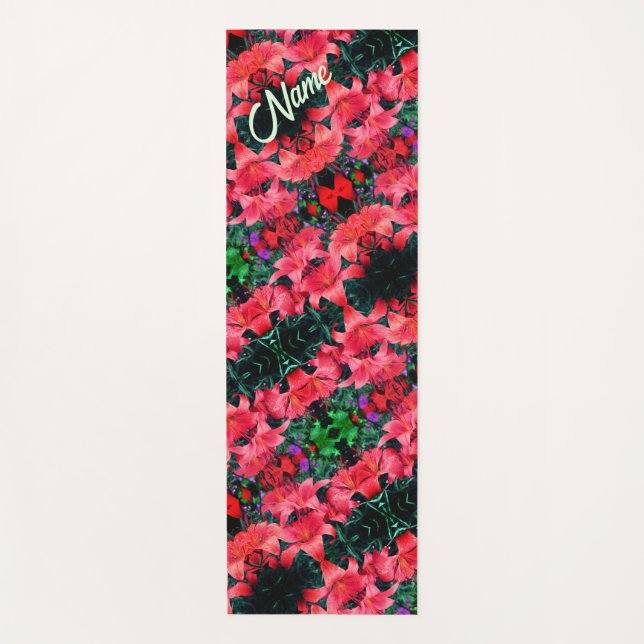 Orange Lilies Abstract Pattern Personalized        Yoga Mat (Front)