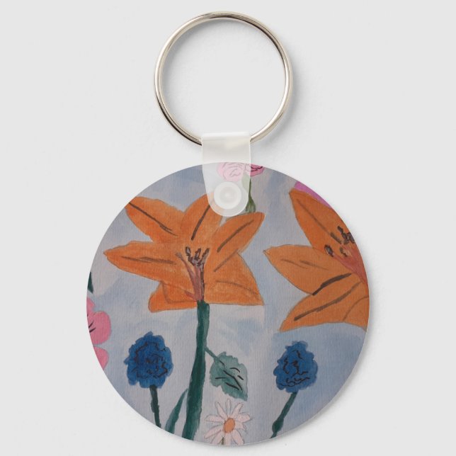 Orange Lilies Badge Keychain (Front)