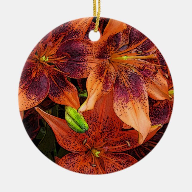 Orange Lilies Ceramic Ornament (Front)