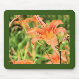 Orange Lilies Dark Green Border Mouse Pad