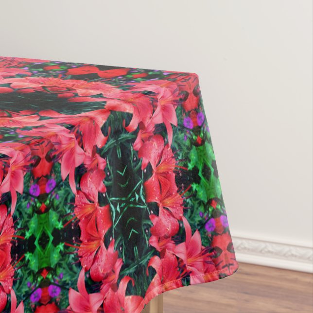 Orange Lilies Floral Abstract Pattern   Tablecloth (In Situ)