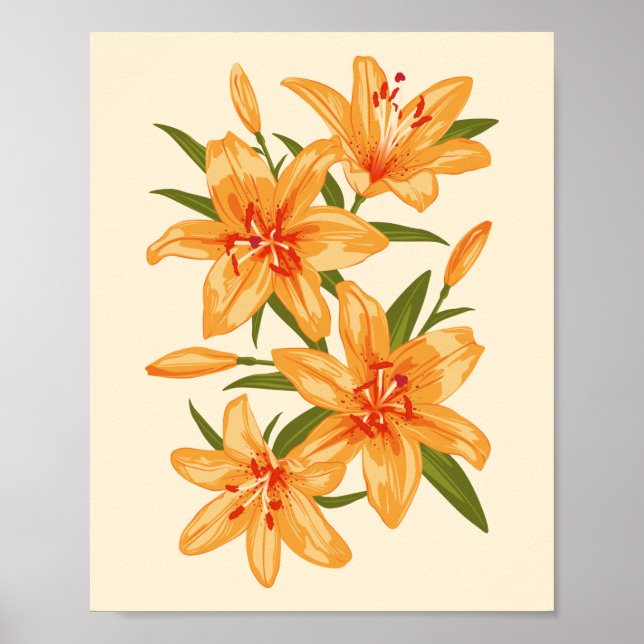 Orange Lilies. Flower illustration Poster (Front)