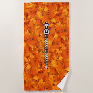 Orange Lilies with Zip Locker Beach Towel