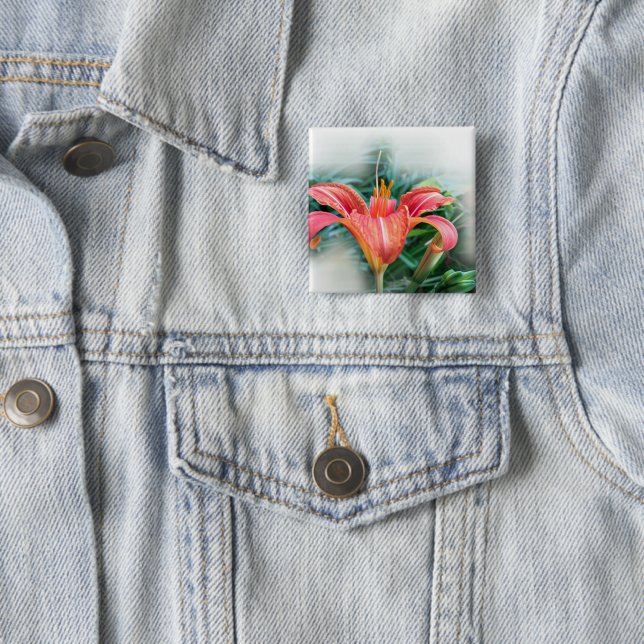 orange lily 2 inch square button (In Situ)