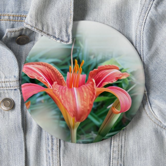 orange lily 6 inch round button (In Situ)