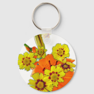 orange lily and daisy flowers keychain