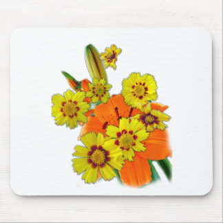 orange lily and daisy flowers mouse pad