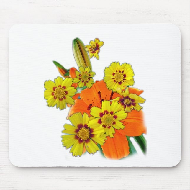 orange lily and daisy flowers mouse pad (Front)
