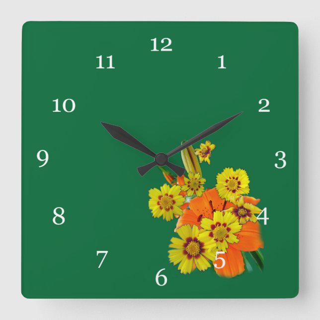 orange lily and daisy flowers square wall clock (Front)