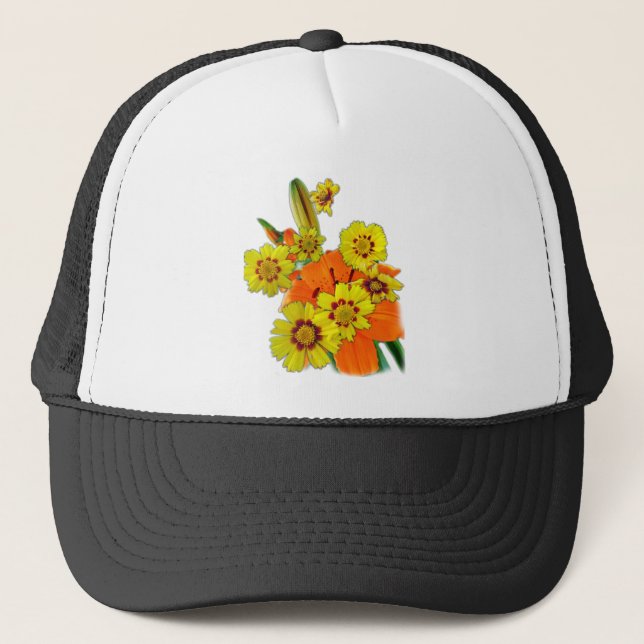 orange lily and daisy flowers trucker hat (Front)