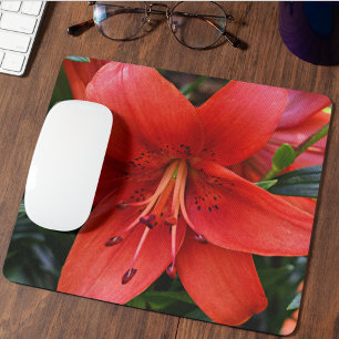 Orange Lily Bloom Floral Mouse Pad
