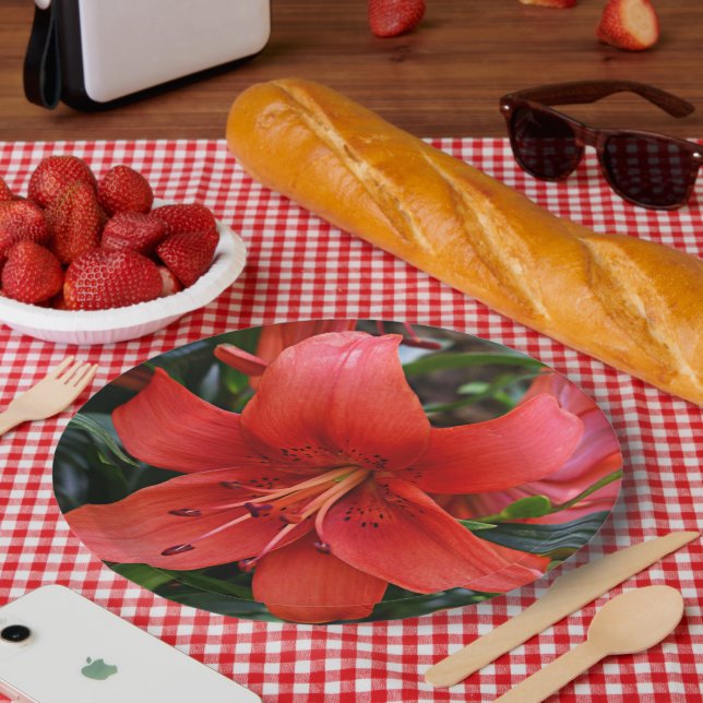 Orange Lily Bloom Floral Paper Plate (Picnic)