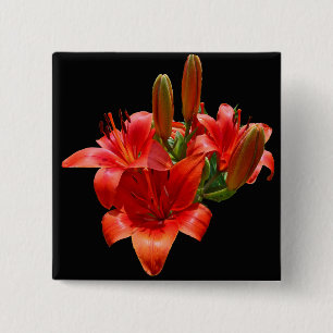 Orange Lily Blossoms 2 Inch Square Button