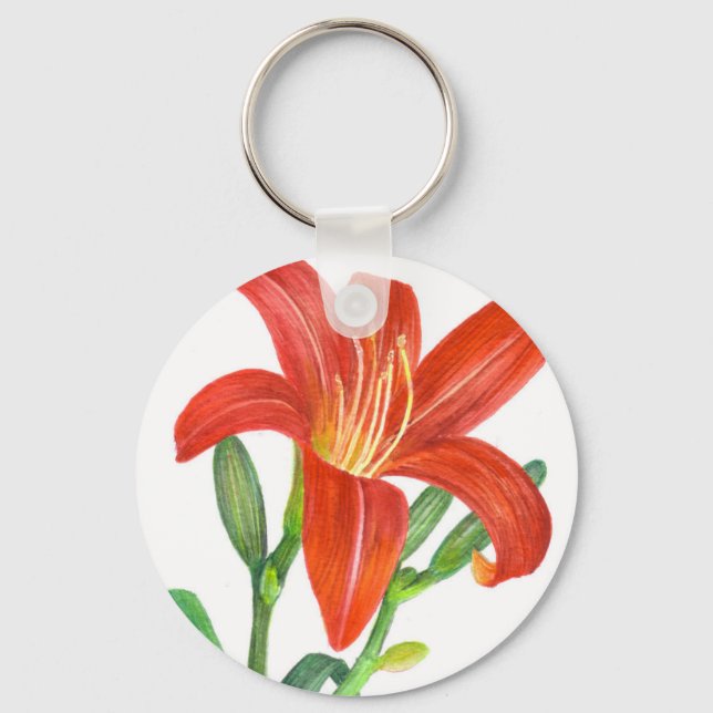 Orange Lily Botanical Illustration Keychain (Front)