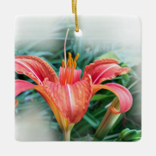orange lily ceramic ornament