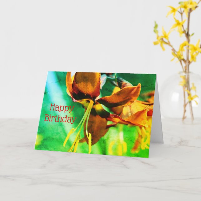 Orange Lily Floral Art Customisé carte d'anniversa (Fleur jaune)