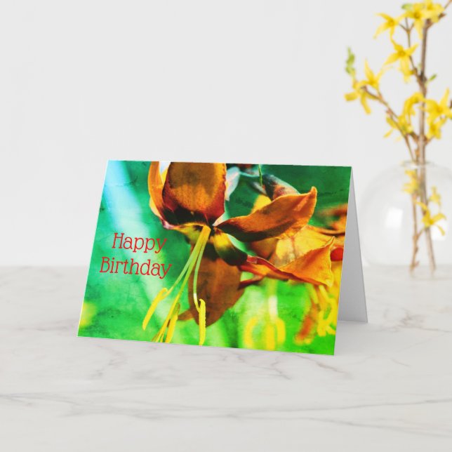 Orange Lily Floral Art Customized Birthday Card (Yellow Flower)