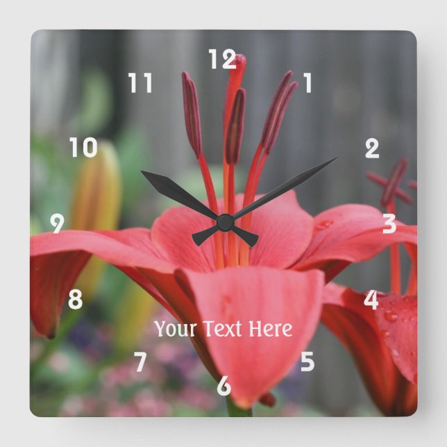 Orange Lily Flower Nature Personalized Square Wall Clock (Front)