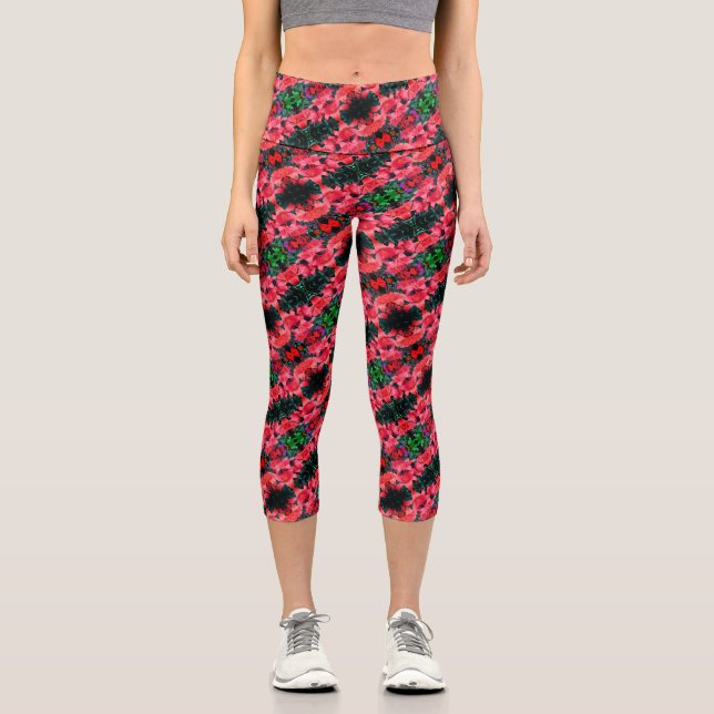 Orange Lily Flowers Abstract Art Pattern       Capri Leggings (Front)
