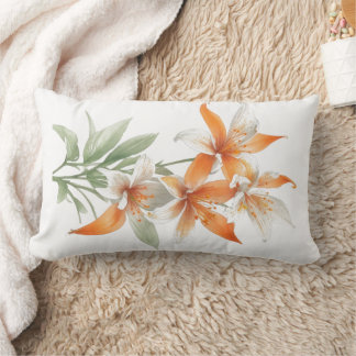 Orange Lily Flowers Lumbar Pillow
