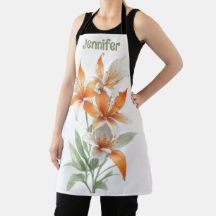 Orange Lily Flowers Personalized Apron