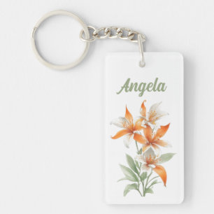 Orange Lily Flowers Personalized Keychain