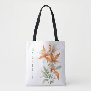 Orange Lily Flowers Personalized Tote Bag