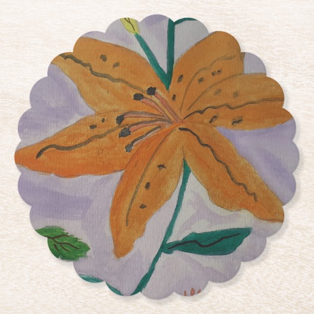 Orange Lily Paper Coaster (Front)
