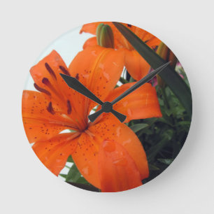Orange LIly Round Clock